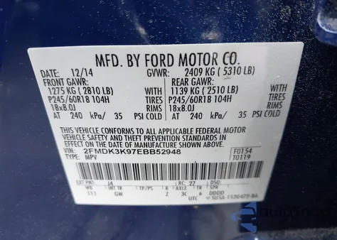 2014 Ford Edge Limited из США, поврежденный, VIN 2FMDK3K97EBB52948